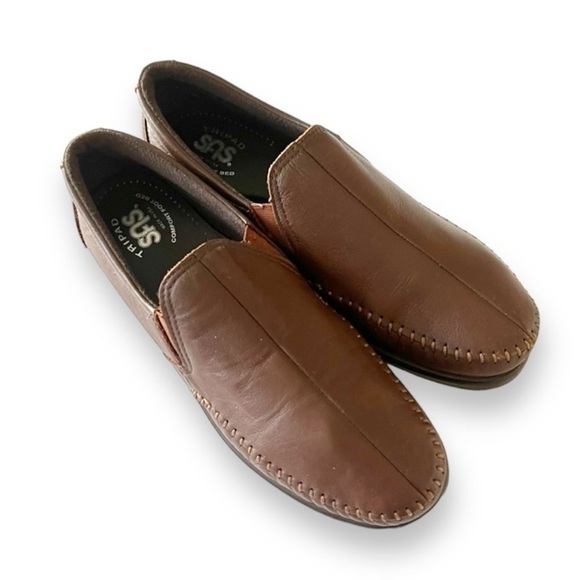 SAS Brown Leather Loafer Women’s Size 8.5 N Whipstitch Detail Comfort Orthapedic - Picture 1 of 8